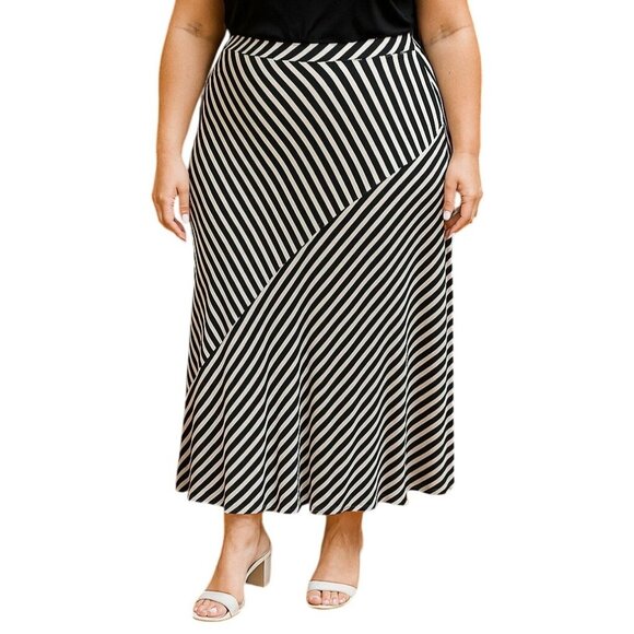 Cha Cha Vente Plus Size 2X Maxi Skirt Womens Black White Striped Asymmetric - Picture 1 of 8